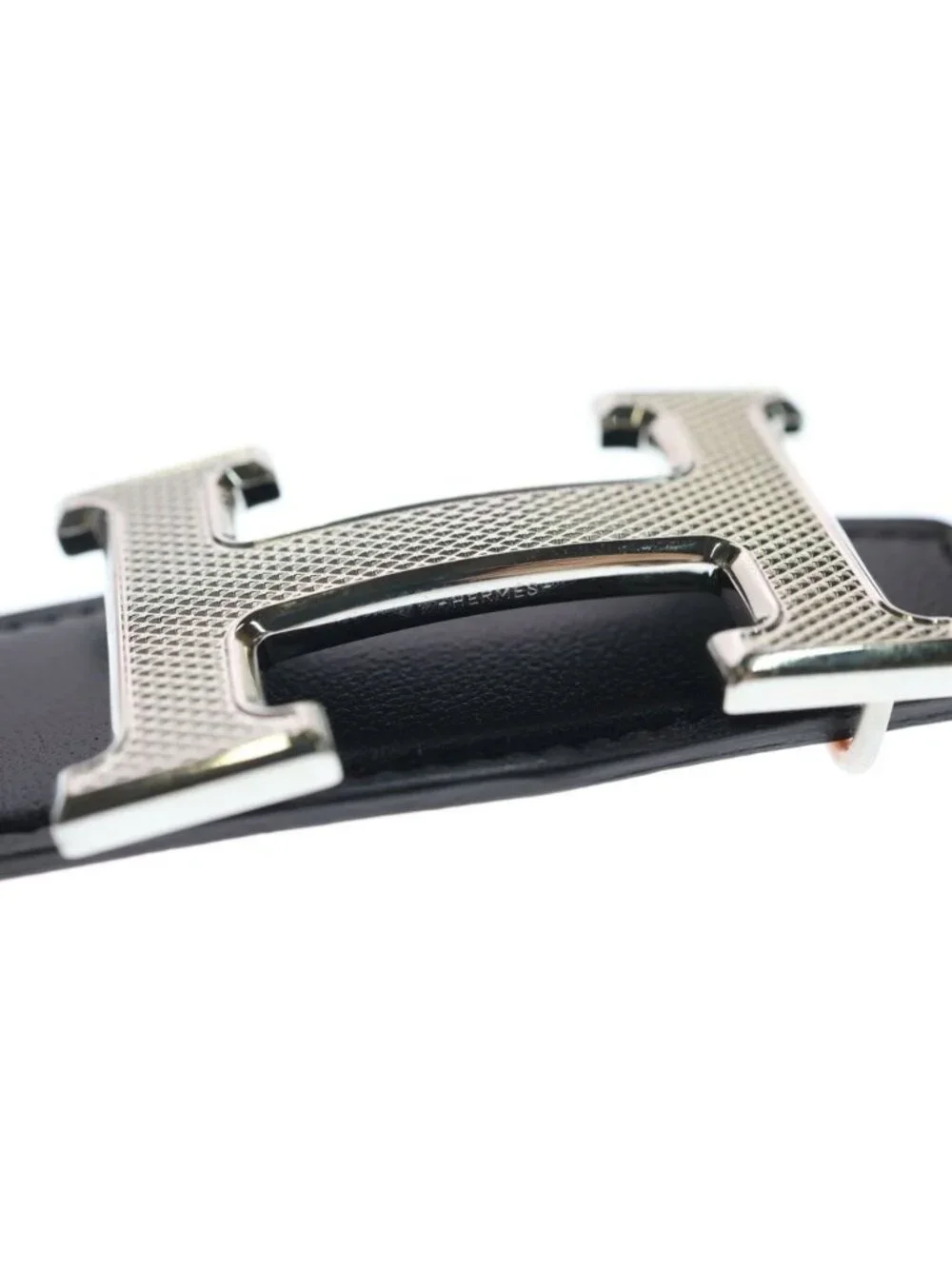 Hermes Logo Constance Leather Belt Black Silver